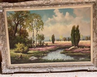 #22. A. GUTKNECHT OIL PAINTING. LANDSCAPE WITH STREAM. APPROXIMATELY 26 x 25.                                  $400.00