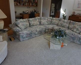 sectional, glass top tables