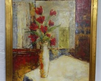 Red Flowers in Vase by O. Stewart