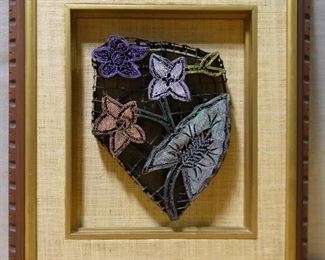 Framed Copper Textile Flower Art, Unsigned