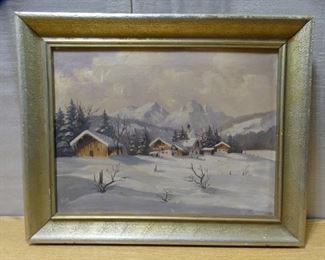 Oil Painting Winter Valley Scene