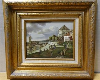 Oil on Board of Colonial Times Village by Vojnits