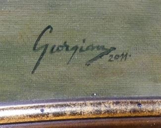 Thatched Roof Huts Oil on Board