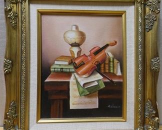 Still life books & Violin by A Warner