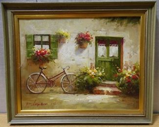 Bike in front of house & flowers by D. Lakewood