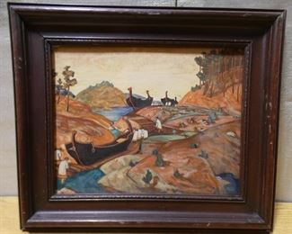 Boats & People, Unsigned Pastel on Board