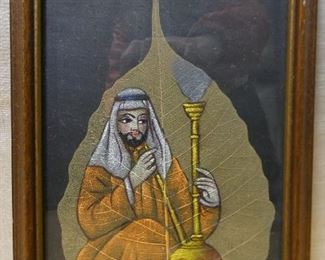 Leaf Painting of Man with Hookah