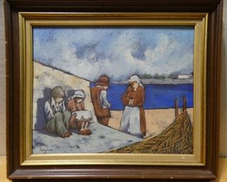 Raguse Amish or Villagers by Lake on Canvas