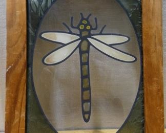 Painted on glass, Dragonfly in wooden frame