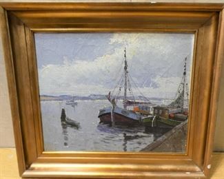 Sailboat Scene, Oil on Canvas Signed