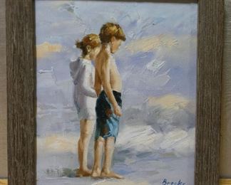 Oil Painting Children on Beach by Brooks
