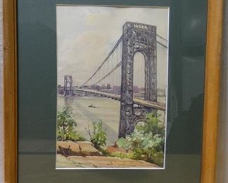 Bridge Over River - Watercolor