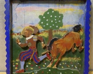 Folk Art - Unicorn Chasing Peasant