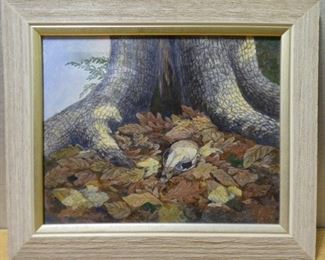 Oil Painting, Tree Root and Skull