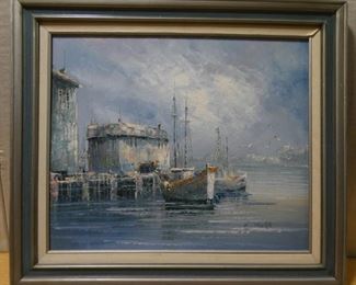 Oil Fishing Boat at Dock by K. Thomas