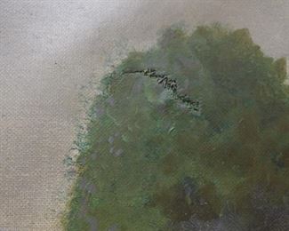 Old Oil on Canvas House on River