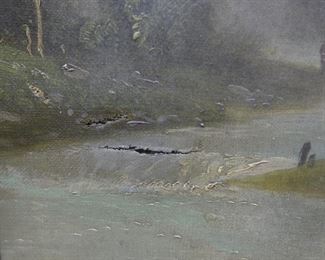 Old Oil on Canvas House on River