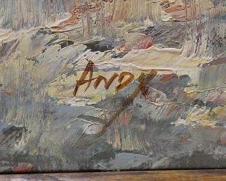 Mountains over River Oil on canvas, signed Andy