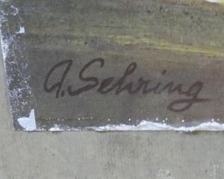 Signed Watercolor of People & Trees on Beach