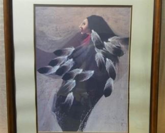 Signed Indian Woman with Feathers Large Print