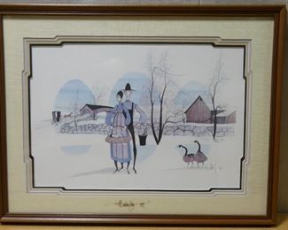 P. Buckley Moss Amish Couple with Baby in Basket