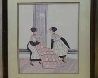 P. Buckley Moss 2 Amish Women Quilting