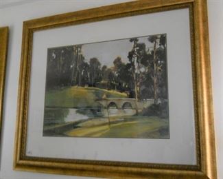 Large Golf Course & Bridge Print in Frame