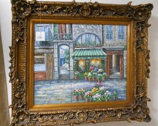 Beautiful Gold Framed Flowershop Painting by Marti