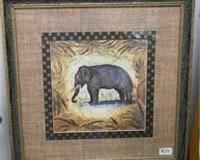 Framed Elephant Print with Burlap mat