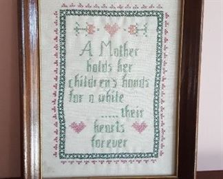 Antique needlepoint framed mother theme