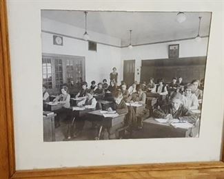 Antique black and white classroom middle school photograph