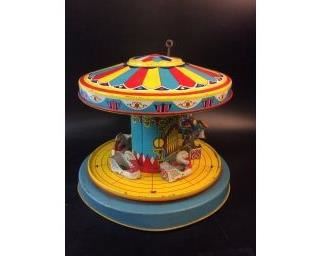 Vintage Tin Litho Table Top Carousel as found