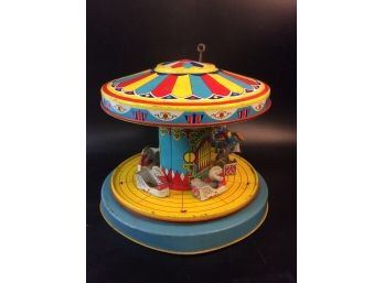 Vintage Tin Litho Table Top Carousel as found
