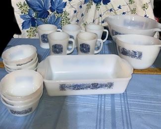 15 Piece Currier and Ives Milk Glass Set $32.00