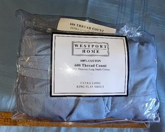 Westport Home 100% Cotton 600 Thread Count Extra Long King Flat Sheet New $12.00