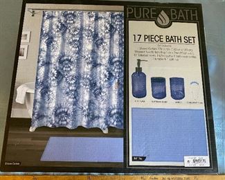 17 Piece Bath Set New, Shower Curtain, Lotion Pump, Toothbrush Holder, Tumbler, 12 Roller Hooks, Bath Rug $35.00