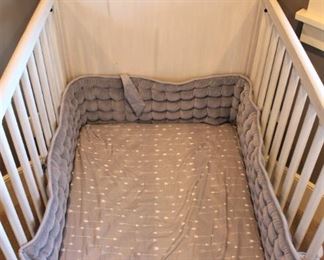 Restoration Hardware Crib, With conversion toddler rails, Colette Tufted Crib, Antique Grey Mist                       32" W x 57" L x 48" H.