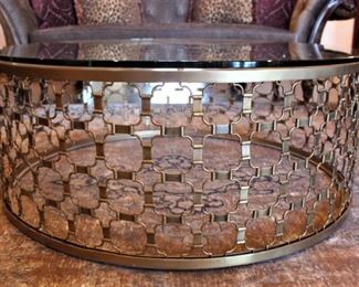 Round Glass Top Metal Base Table, 48" Diameter 19" H