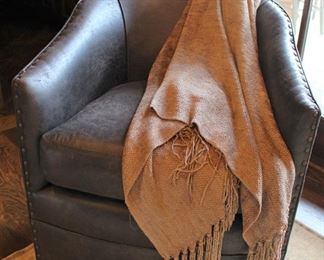 Restoration Hardware Leather Swivel Club Chair             32" D x 27" W x 31" H