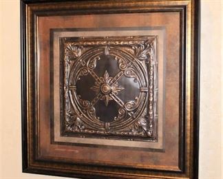 Framed Tin Tile Art Work, 44" Square.