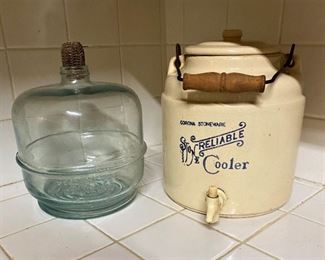 Patented Dec 15, 1914  Glass Drip Jar Kerosene Jar, And Very early Carona Stoneware Reliable Cooler Crock.