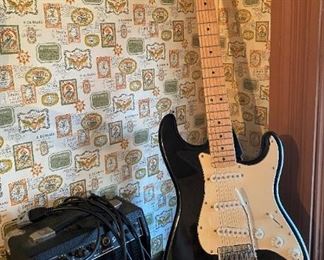 FENDER STARCASTER ELECTRIC GUITAR AND AMP.
