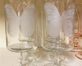 BEAUTIFUL CRYSTAL NEIMAN MARCUS BUTTERFLY GOBLETS 6