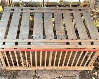 VINTAGE CHICK CARRIER, COFFEE TABLE, LOBSTER TRAP.