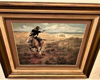 GREAT WESTERN FRAMED PRINT SIGNED BY JOE RAIDER ROBERTS. THE FUGITIVE.