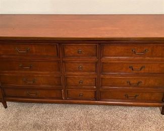 MATCHING MID CENTURY DRESSER AND LARGE MIRROR.