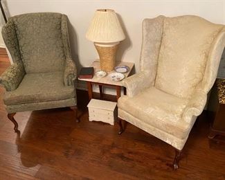 TWO COMFY WINGBACK CHAIRS.