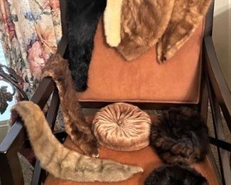 VINTAGE MINK COLLARS AND HATS.