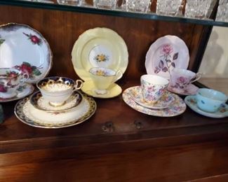 Bone china cups and saucers plus trios