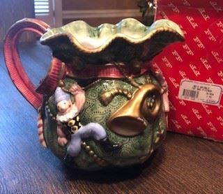 Fitz & Floyd Christmas pitcher (small defect, easily touched up with gold paint)